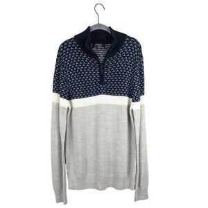 Jeremy Argyle Mens Navy Gray Colorblock Après Ski Half Zip Wool‎ Blend Sweater